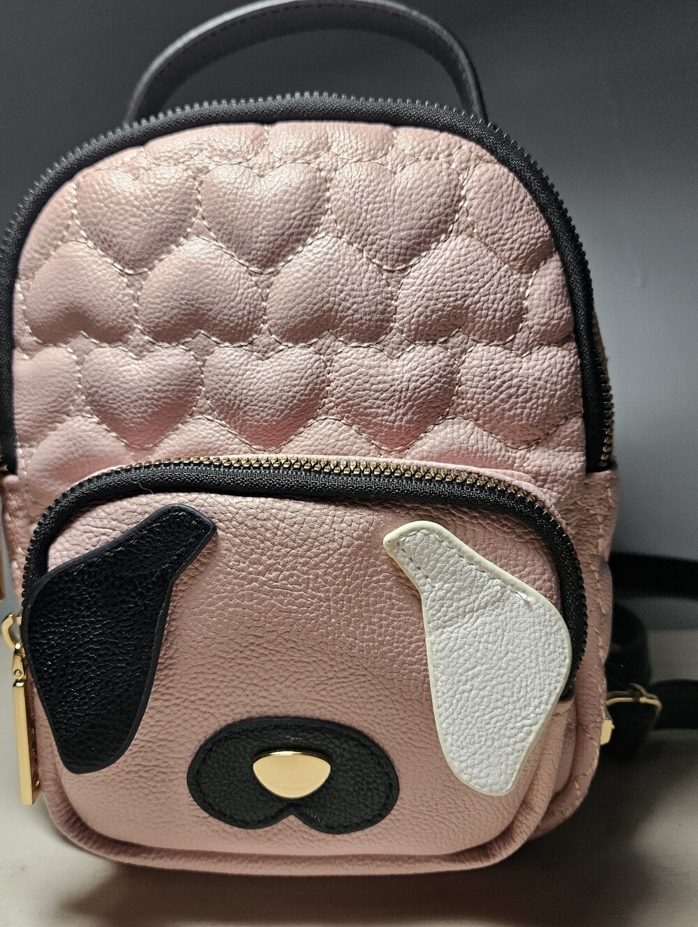 Betsey Johnson Blush Pink Quilted Heart Puppy Love Dog Mini Backpack Purse